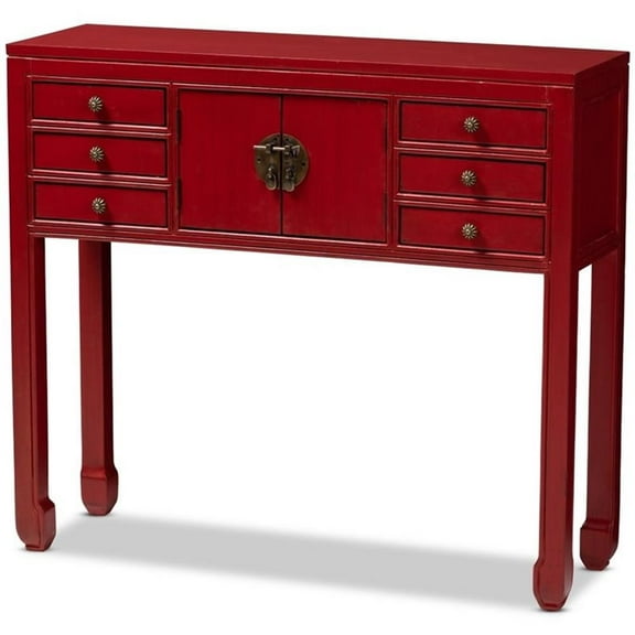 Bowery Hill 6 Drawer Console Table in Red and Bronze