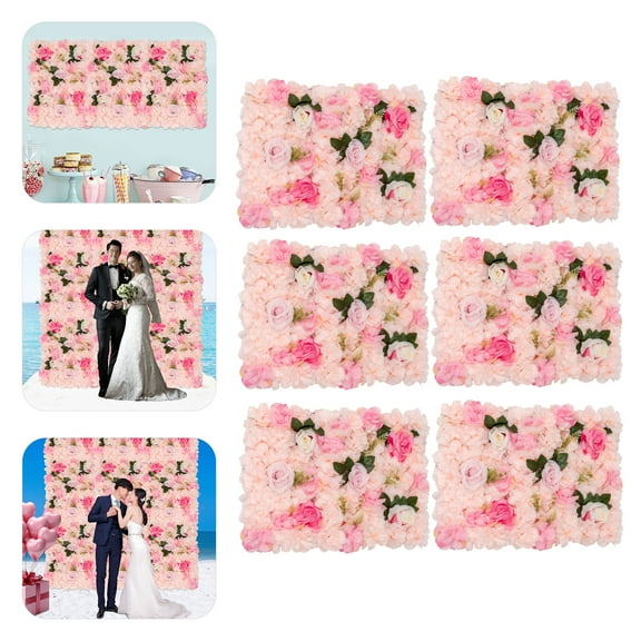 6 Pcs Artificial Flower Wall Panels Hanging Floral Backdrop Decor Party Wedding Faux Rose Flower Wall - 40*60cm Pale Pink