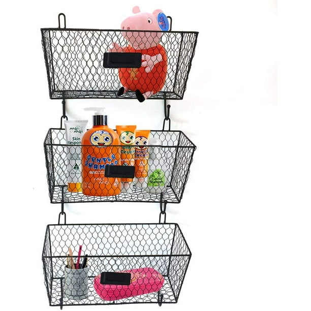 3 Tier Hanging Wire Basket Wall Mounted Storage Bins with SHooks