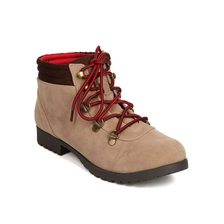 

New Women Qupid Wyatte-78 Faux Suede Round Toe Lace Up All Weather Bootie