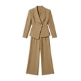 thumbnail image 3 of Ohufall Womens Set Turndown Collar Button Long Sleeve Coat with Solid Straight Leg Pant Two Pieces Sets, 3 of 7