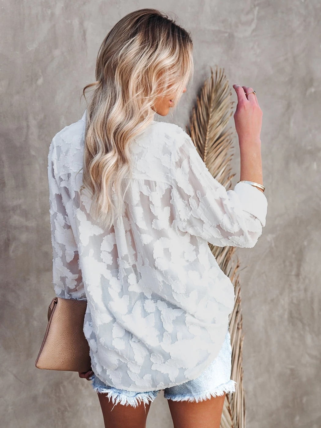 sheer chiffon long sleeve blouse