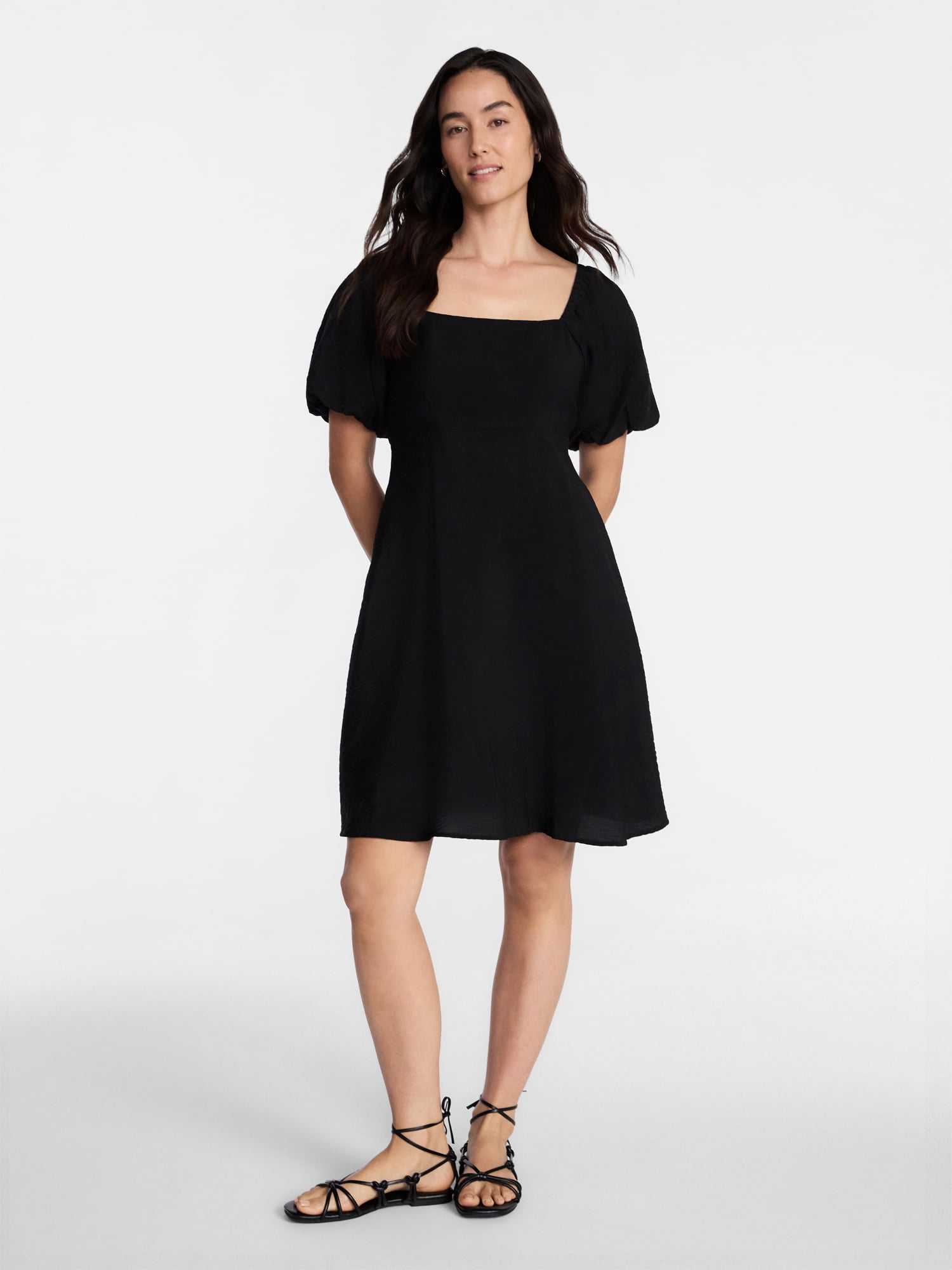 Time and Tru Women's Mini Dress with Puff Sleeves, Sizes XS-XXXL