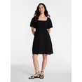 thumbnail image 3 of Time and Tru Women's Mini Dress with Puff Sleeves, Sizes XS-XXXL, 3 of 6