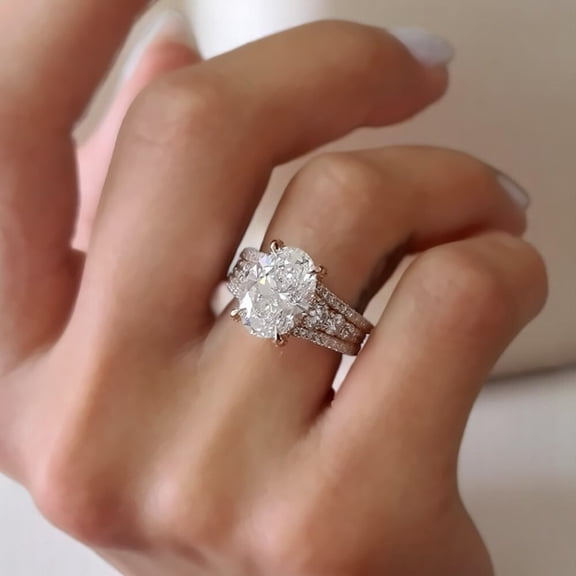 2.10Ct Engagement Ring Lab-Created Oval Cut Diamond 14k White Gold Plated