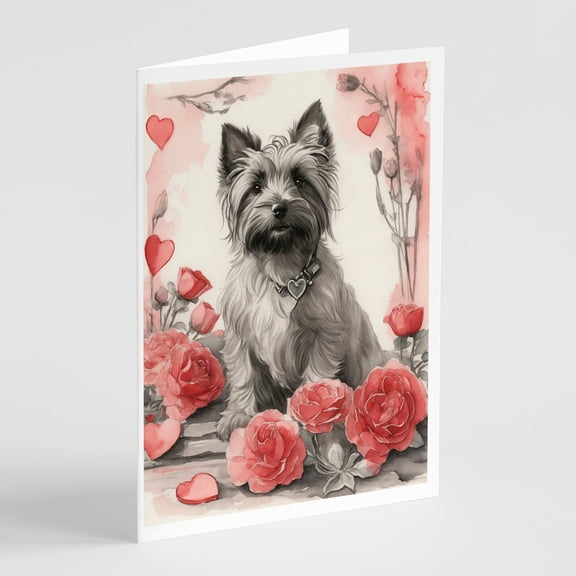 Skye Terrier Valentine Roses Greeting Cards Pack of 8 7 in x 5 in