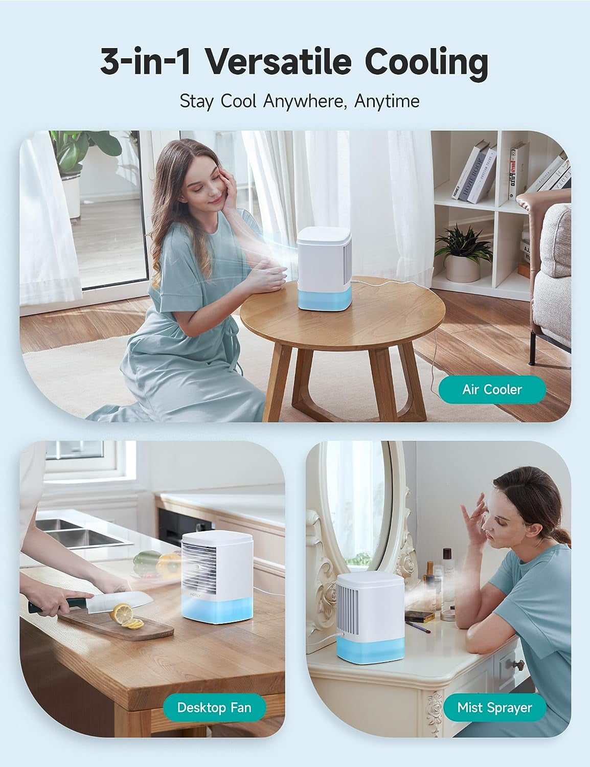 Air Cooler Portable, Personal Evaporative Air Cooling Fan, Mini Desktop Air Conditioner Fan Humidifier 23 oz