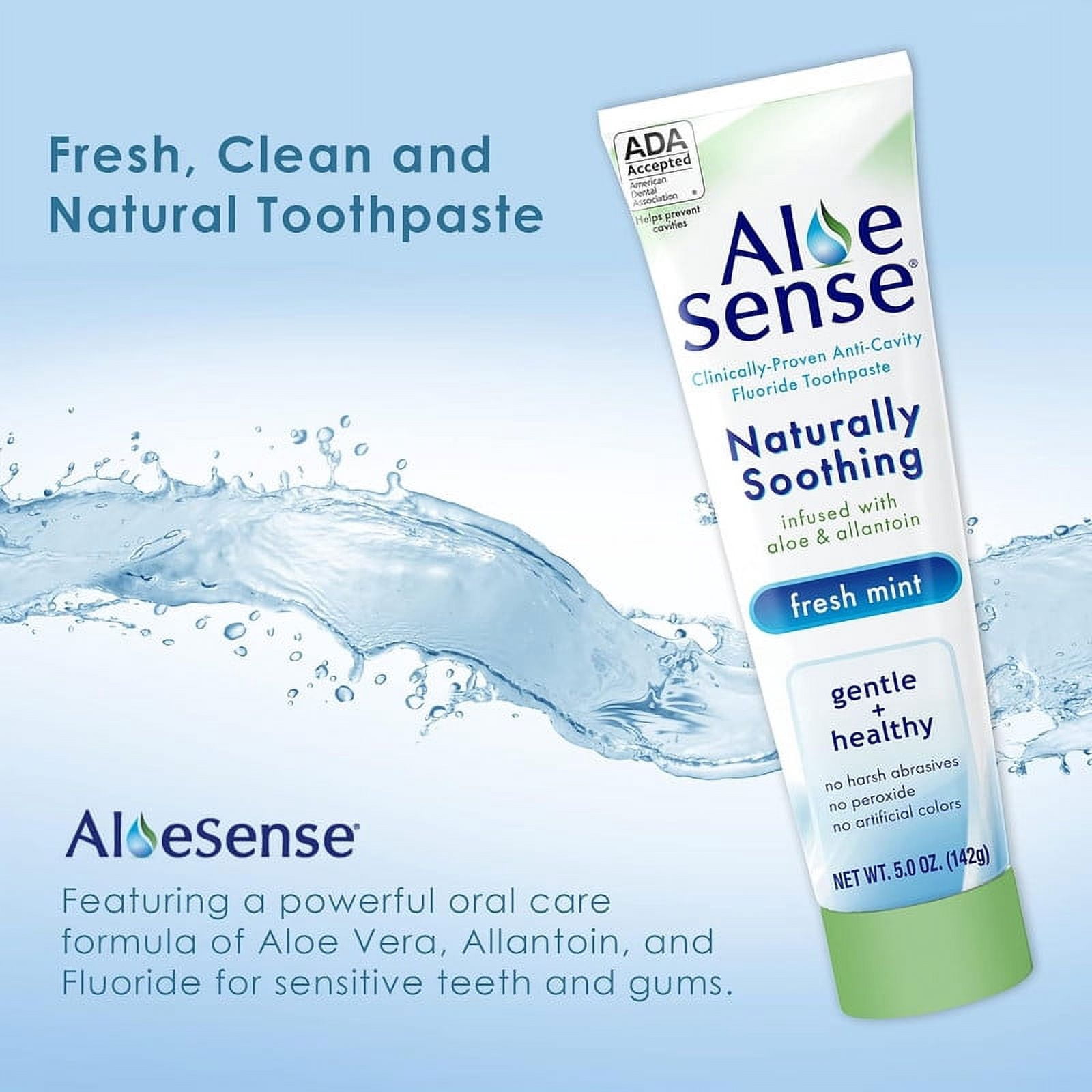 AloeSense Naturally Soothing Fluoride Toothpaste, Fresh Mint, 5 oz, 3 Pack