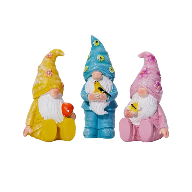Easter Gnomes Decorations Resin 3 Piece Set 10 cm Tall Multicolor Desktop Ornaments For Balconies Potted Plants Spring Holiday Display