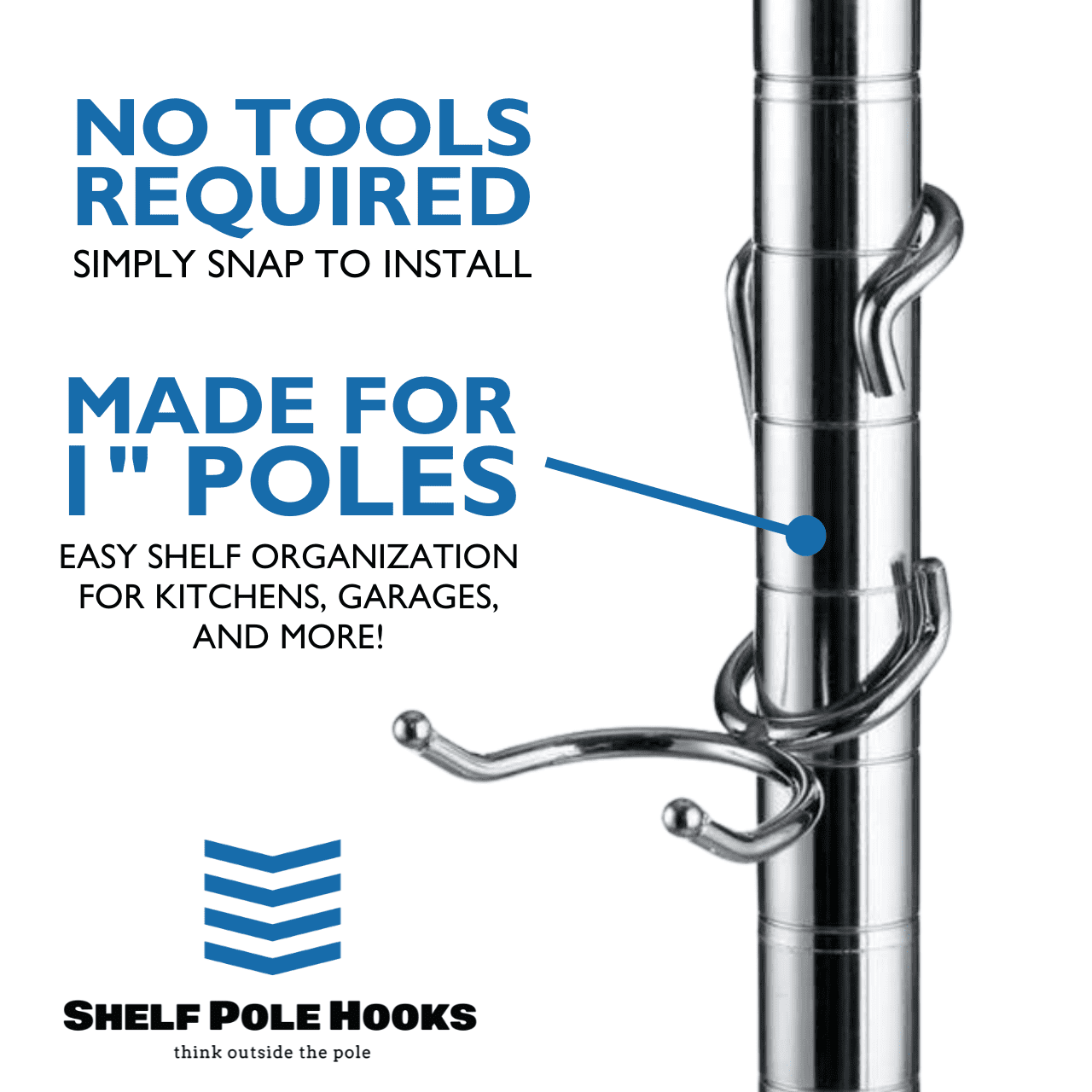 Variety Pack Shelf Pole Hooks – 5 Chrome Wire Shelving Hooks – J-Hook, C-Hook, Utility Hanger for Home & Garage Storage