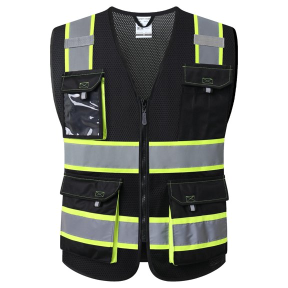 Chaleco de seguridad JKSafety Hi Vis reflectante para hombre y mujer negro 3XL