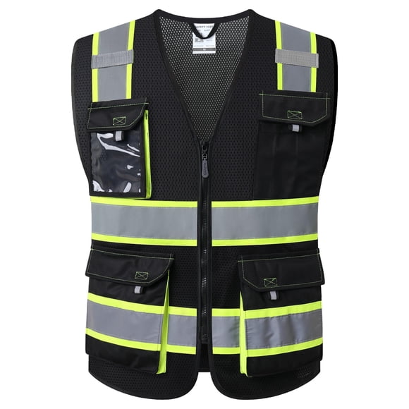 Chaleco de seguridad JKSafety Hi Vis reflectante para hombre y mujer negro 3XL