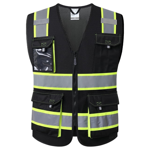 Chaleco de seguridad JKSafety Hi Vis reflectante para hombre y mujer negro XXL