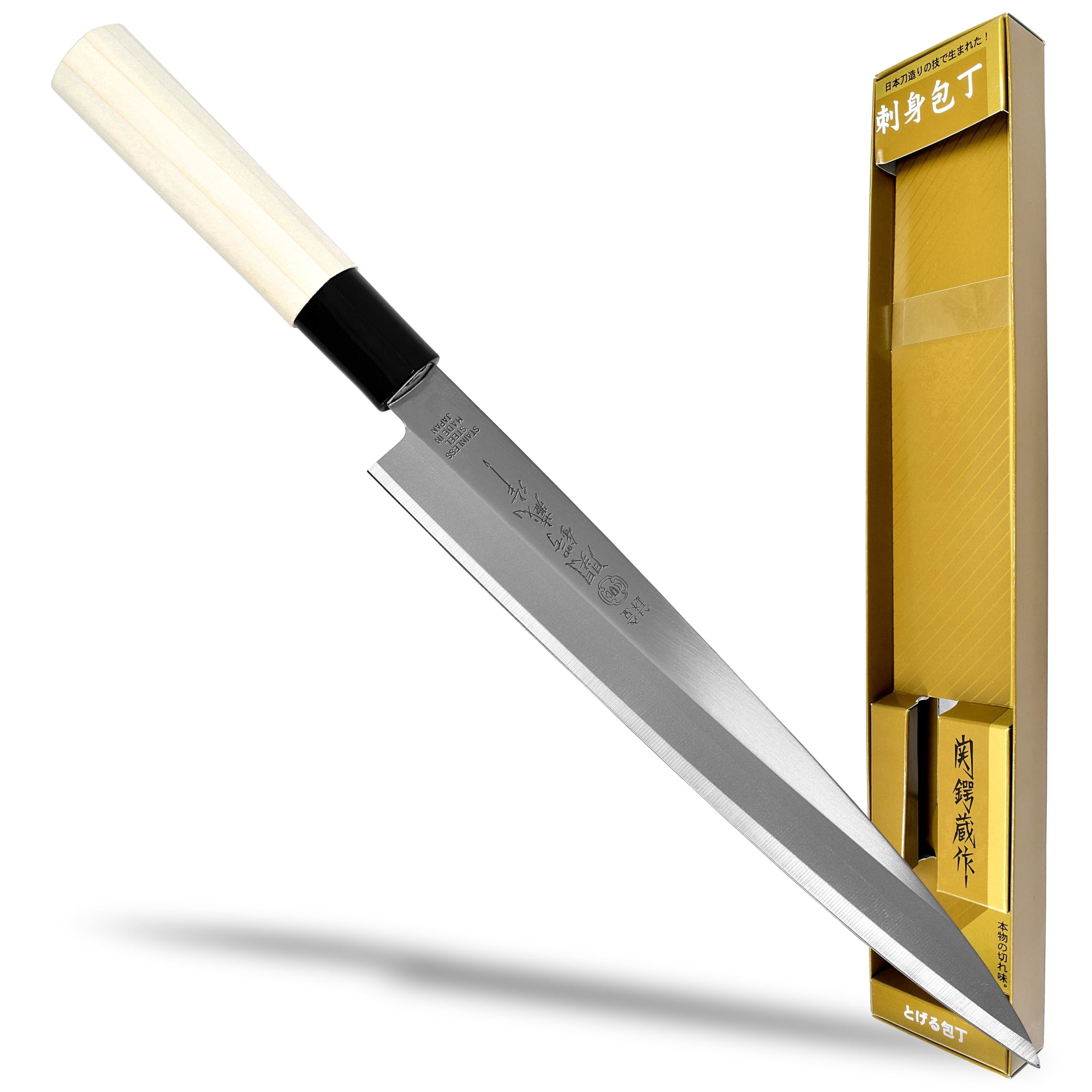 Seki Japan TSUBAZO Japanese Sashimi Yanagiba Knife, Stainless Steel Blade, Shiraki Wood Handle, 210 mm (8.3 in)