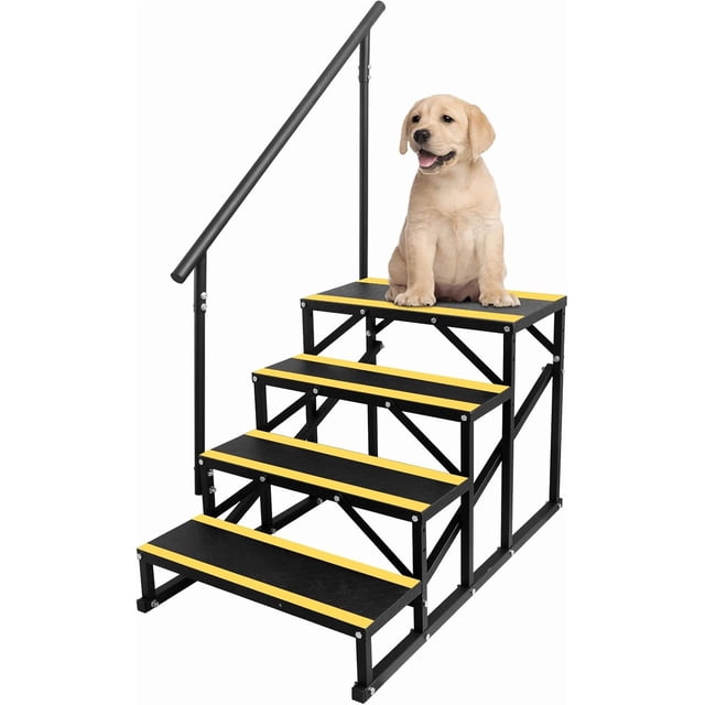 YUSAZENS RV Pool Step with Single Handrail, Portable Pool Ladder for RV Camper Trailer Above Ground Pool Access Yellow 4Steps