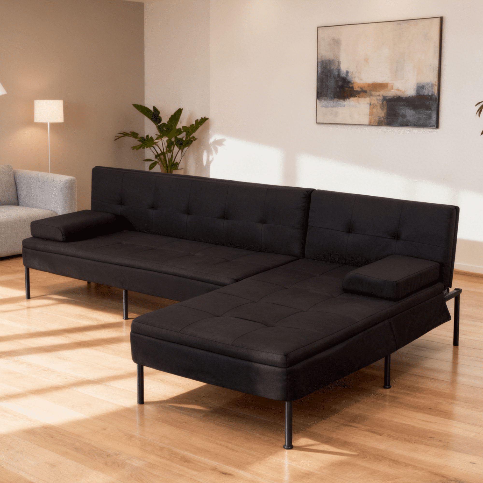 Gewnee 78.7'Convertible Sofa Couch,L-Shaped 3-Seat Sofa with Reversible Chair,5-level Adjustment Sectional Sofa,Suitable for Apartments and Living Rooms.Black