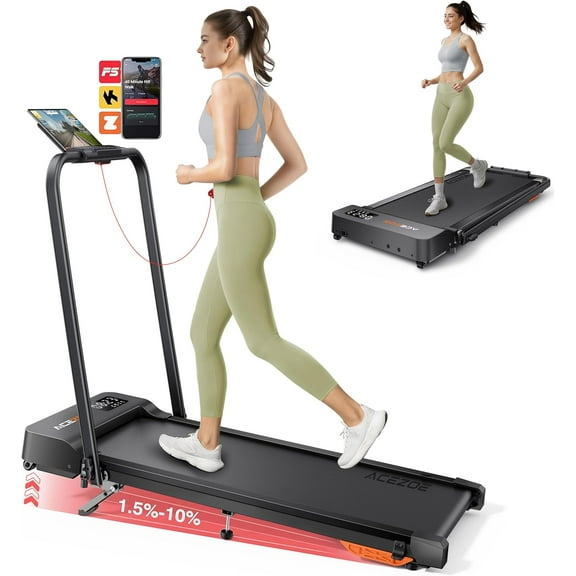 2-in-1 Foldable Treadmill with 3-Level 10% Incline, Walking Pad for Home Small Office, Compact Portable Under Desk Treadmill with Handle,Dual LED Display, APP & Remote, 300 lbs Capacity