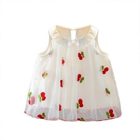 

B91xZ Floral Dress Summer Baby Girls White Fashion Mesh Cherry Print Sleeveless Vest A Line Dress Clothes Girl 6 Years White 3-6 Months