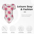 thumbnail image 4 of KLL Women 's Crew Neck Bodysuit Jumpsuits Floral Strawberr Print Short onesies Stretch T Shirts, 4 of 7