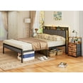 thumbnail image 2 of Furnulem Queen Bed Frame with LED Lights, Upholstered Platform Bed Frame with Charging Station & USB Port for Adult, 1000lbs Support, 2 of 11