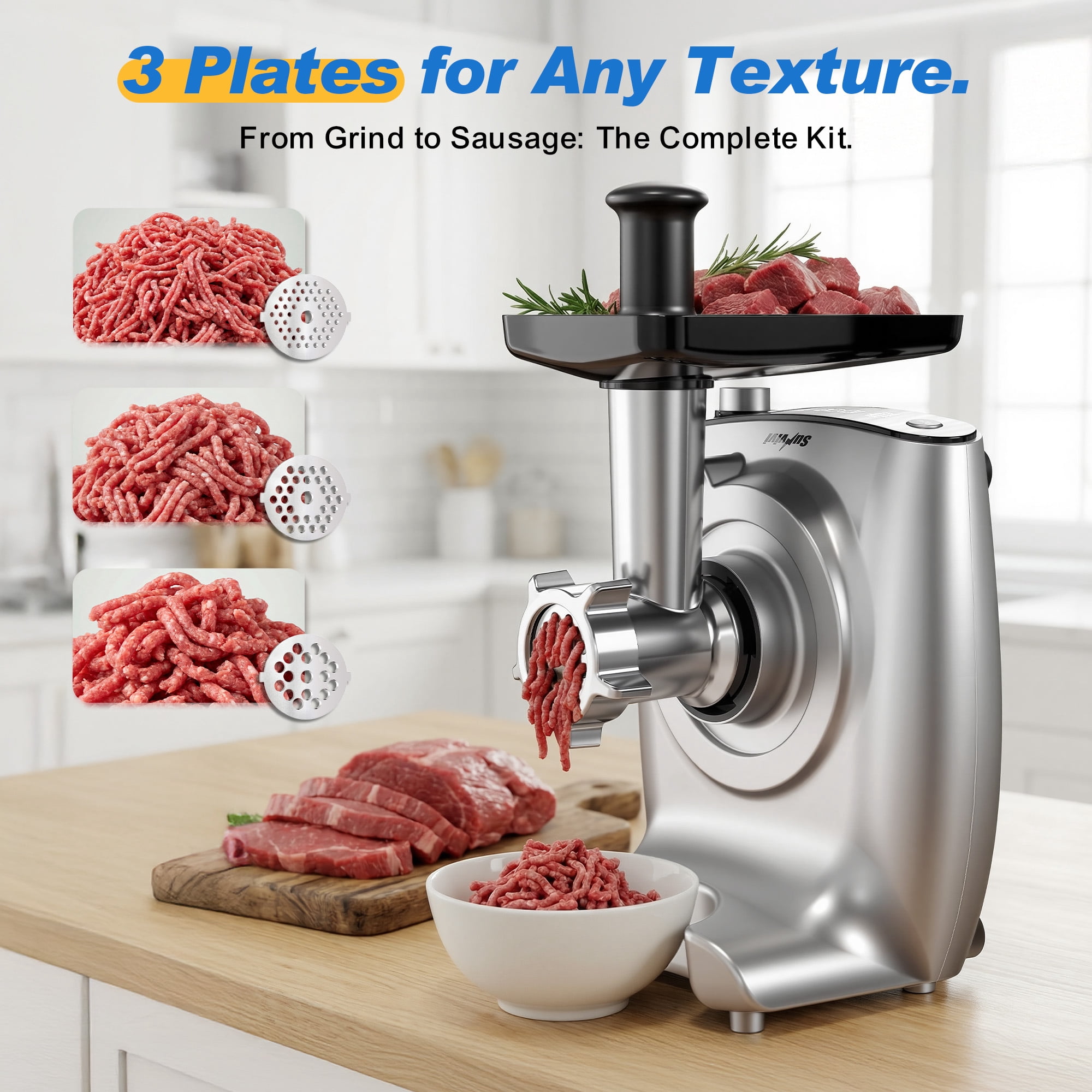 Sunvivi 4-in-1 Stand Mixer 5.3QT with Fermentation, Electric Dough Mixer with Juicer, Meat Grinder & Salad Maker