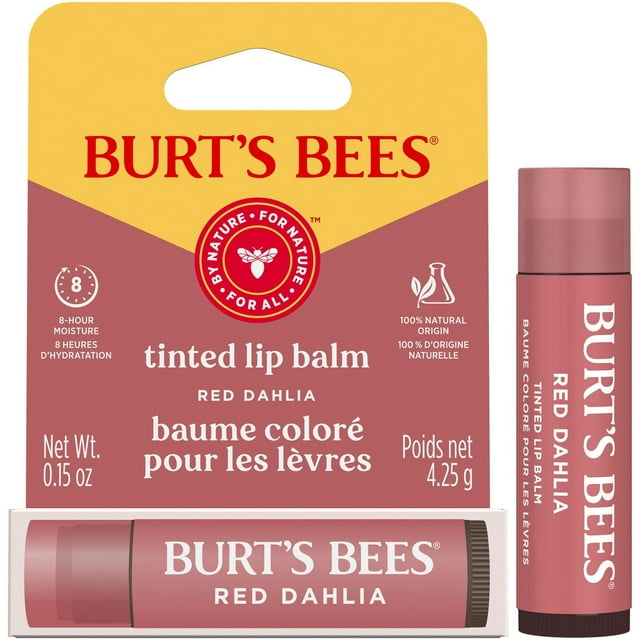 Burt's Bees 100% Natural Origin Moisturizing Tinted Lip Balm, Red Dahlia with Shea Butter