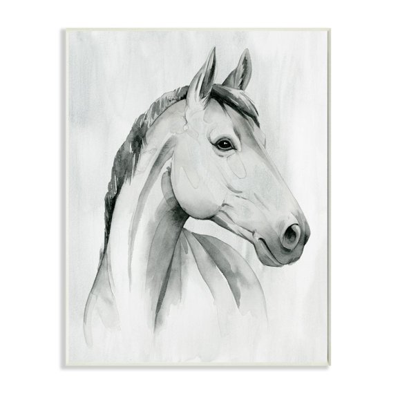 Stupell Industries Horse Portrait Grey Drawing Design Wall Plaque by Grace Popp