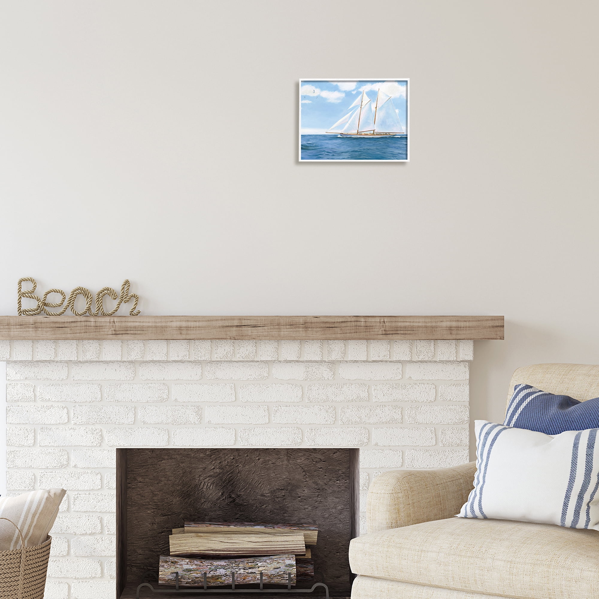 Stupell Industries Blue Nautical Sailboat Transportation Painting White Framed Art Print Wall Art, 14 x 11