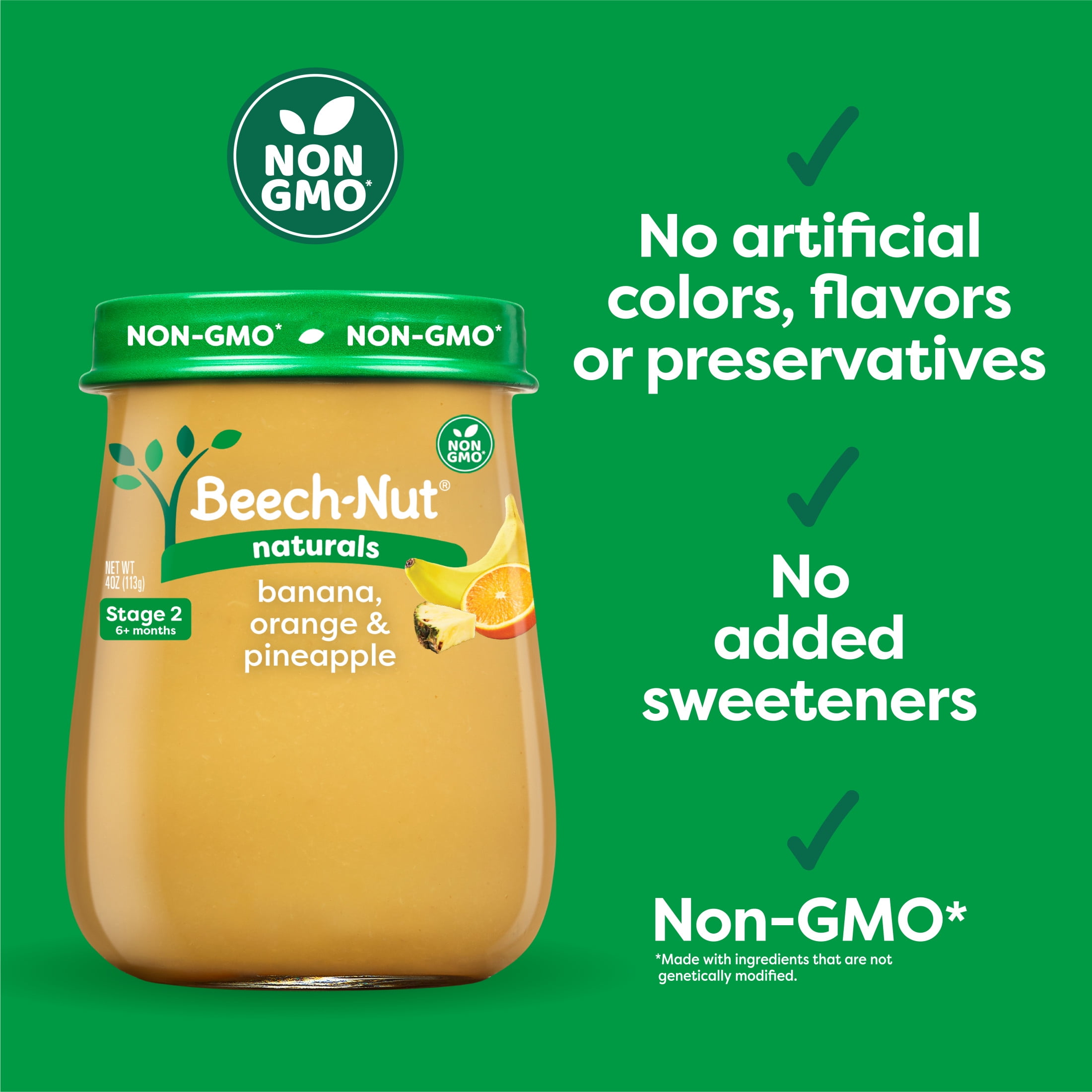 (10 pack) Beech-Nut Naturals Stage 2 Baby Food, Banana Orange & Pineapple, 4 oz Jar