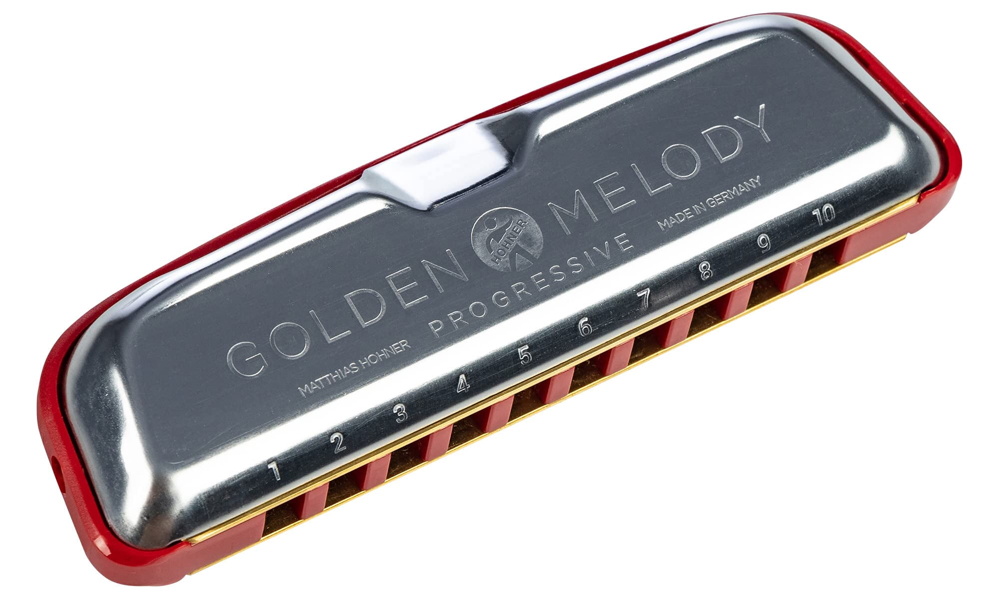 Hohner Golden Melody Harmonica Bundle with Carrying Case, Key Stickers, Harmonica Beginner Manual, and Austin Bazaar Polishing Cloth - Key of F