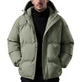 thumbnail image 3 of Men's Thick Puffer Jacket Solid Color Warm Hooded Winter Coat Stand Collar Zip Up Padded Outerwear for Daily, 3 of 7
