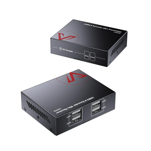 AV Access USB Extender Over Cat5e/6 196ft/60M, 4 USB 2.0 Ports, Plug and Play, No Driver, Supports All Operating System, Two Webcams Work Synchronous