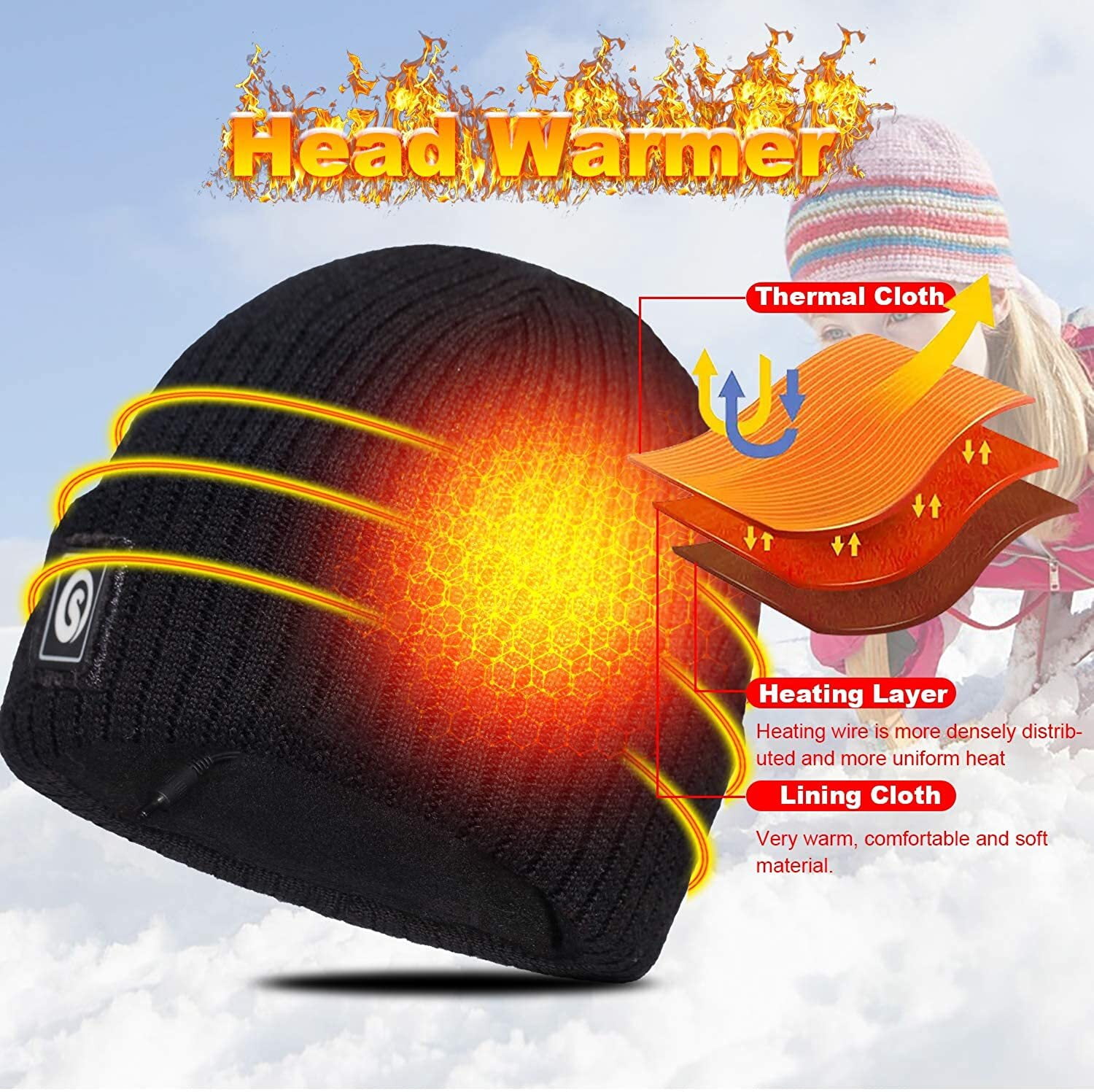 Savior Heat Winter Beanie Hats for Men Women Electric Insulated Hunting Beanie Rechargeable Battery Heating Cap with 3 Heat Tempo