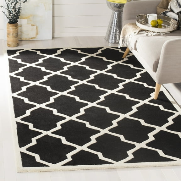 SAFAVIEH Chatham Franklin Geometric Wool Area Rug, Black/Ivory, 6' x 9'