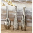thumbnail image 3 of DecMode 3"W, 12"H Abstract Slim Textured Bottleneck Silver Ceramic Vase with Varying Patterns, Set of 3, 3 of 19