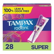 Tampax Radiant Tampons with LeakGuard Braid, Super Absorbency, 28 Count