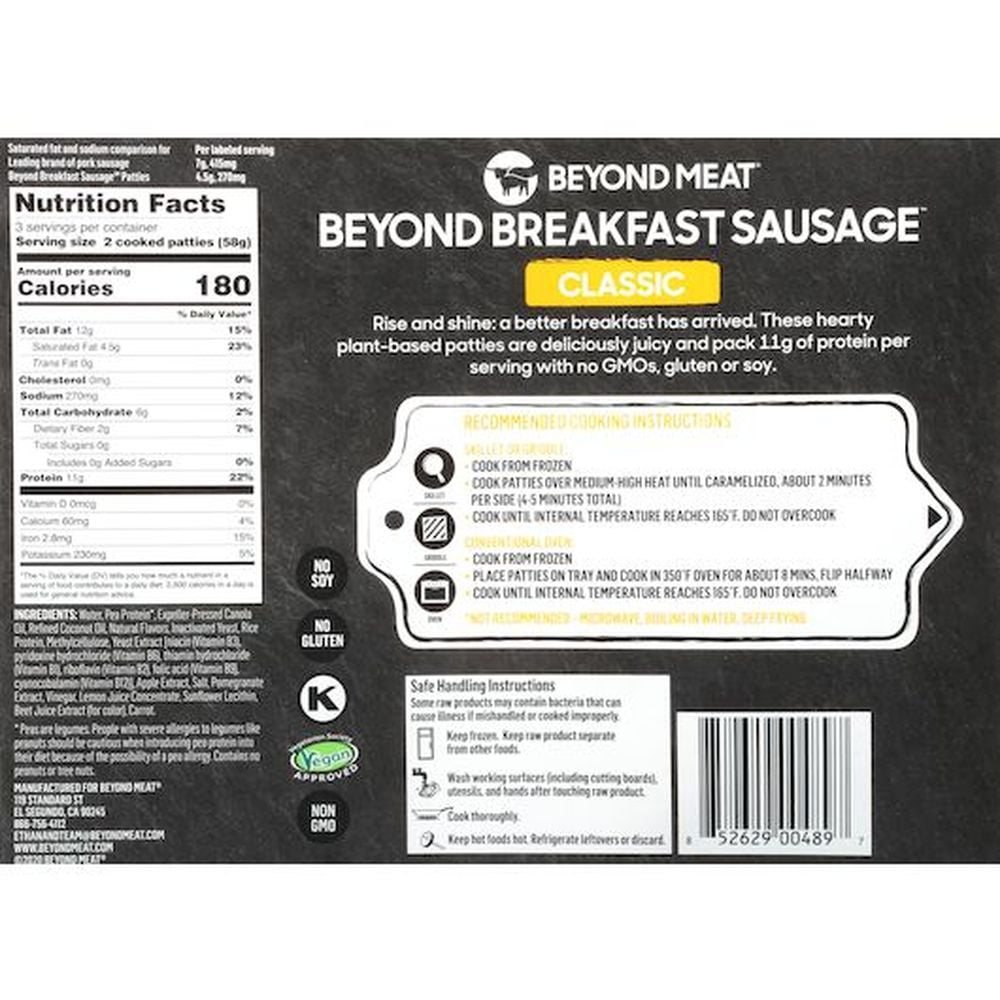 Beyond Meat Plant Based Breakfast Sausage Patties, 7.4 oz (Pack of 12)