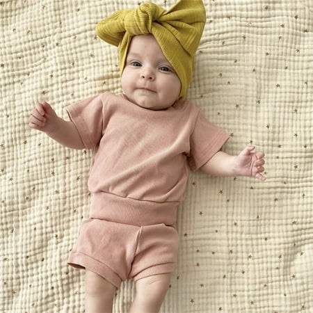 

TOWED22 Outfit For Baby Girl Toddler Baby Girls Boys My First 4th of July Outfits Independence Day Romper Bodysuit Sequins Shorts Headband Set Pink