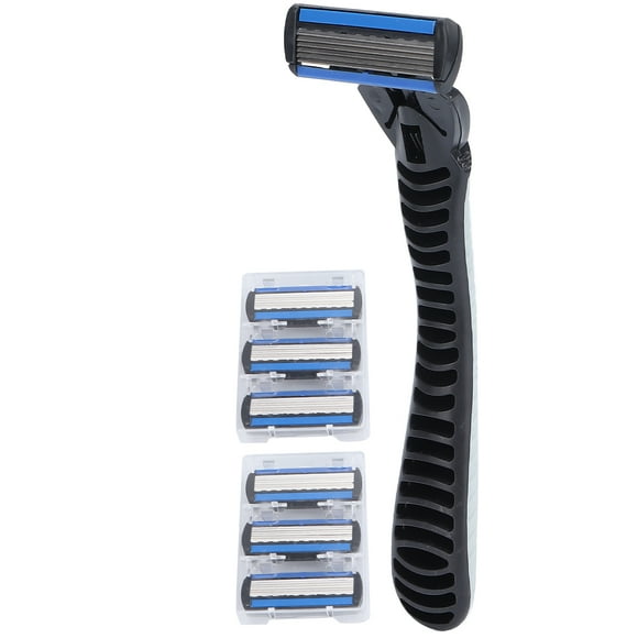 Domqga Men's ,Men's Sets,Manual Set 6 Layers Blade Reusable Handle 6 Refills Men's Shaving Razors Silver White