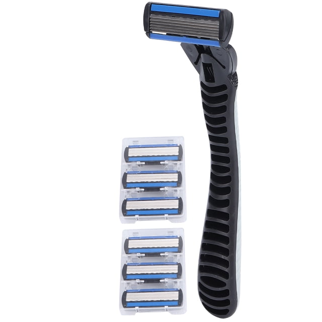 Domqga Men's ,Men's Sets,Manual Set 6 Layers Blade Reusable Handle 6 Refills Men's Shaving Razors Silver White
