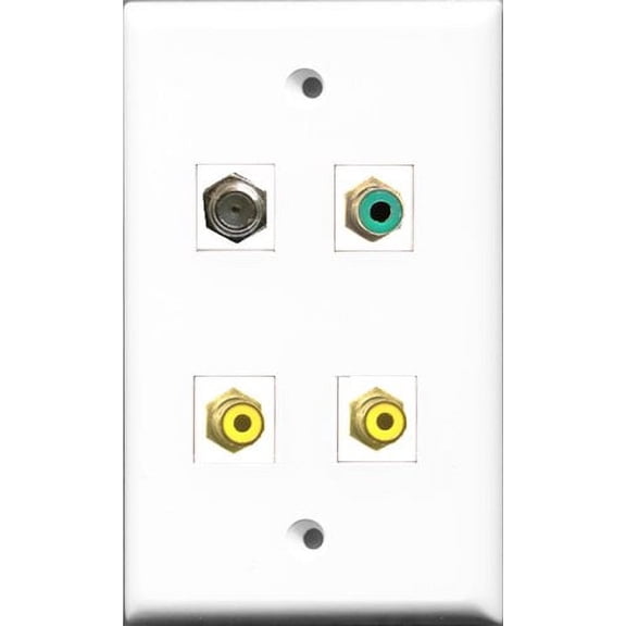 RiteAV - 2 Port RCA Yellow and 1 Port RCA Green and 1 Port Coax Cable TV- F-Type Wall Plate