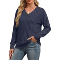 thumbnail image 3 of Lenpel Women's Fall Sweaters Soft Casual V Neck Long Sleeve Solid Color Ribbed Knit Shirts Pullover Tunic Tops, 3 of 5