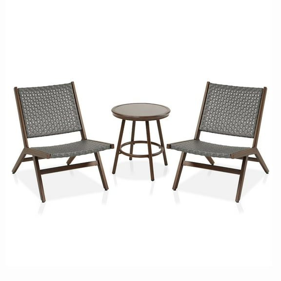 FOA Haft Aluminum Indoor and Outdoor 3-Piece Table and Chair Set in Dark Gray