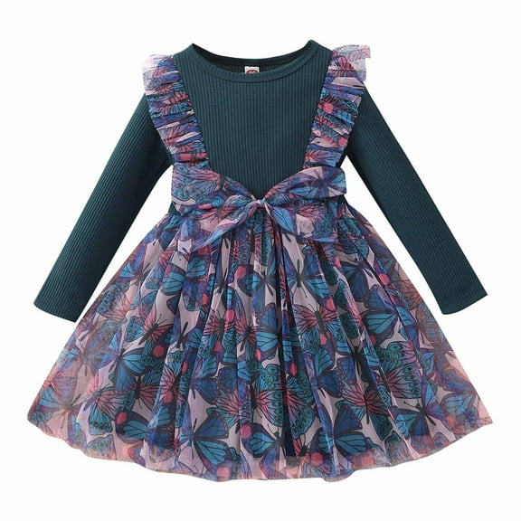 IROINNID Girls Long Sleeve Dress Toddler Girl Clothes Spring Flower Mesh Bowknot Dress Princess Dress,Green