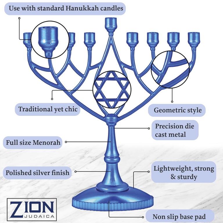 Zion Judaica Classic Geometric Silver-Plated Menorah, 9" photo 2
