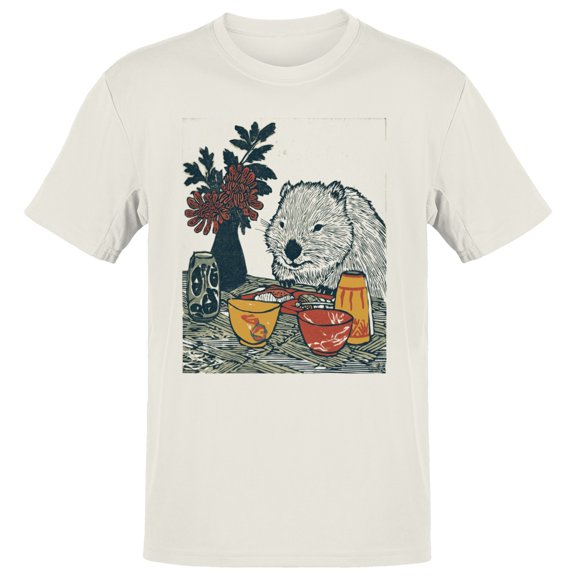 Smartprints Wombat Brunch Flowers Print Men's T-Shirt Off White, Cotton, S
