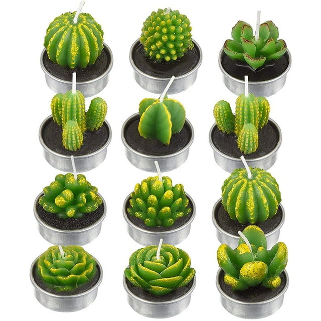 12 velas de cactus, velas suculentas de plantas artificiales, velas de rosa de cera de té para el día de San Valentín para fiestas, bodas, día de la madre, regalos de decoración del hogar Vhermosa HMHZ275-1