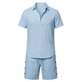 thumbnail image 6 of Letdown Men's Linen 2 Piece Short Set Summer Lightweight Beach Outfits Hollow Out Button Down Shirt and Shorts Solid Color Matching Sets, 6 of 6