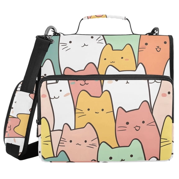 3 Ring Zipper Binder with Shoulder Strap Waterproof Trapper Keeper 2 Inch D-Ring 500 Sheets Capacity Cute Pastel Cats