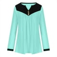 thumbnail image 4 of Lindreshi Long Sleeve Shirts for Women Long Sleeved V-Neck Button Pleated Top Multi Color Patchwork Top T-Shirt, 4 of 6